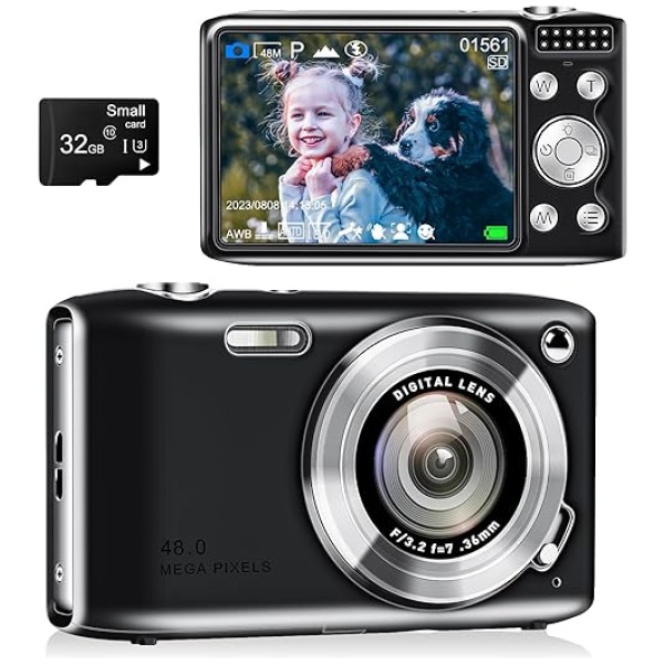 48MP Point and Shoot Digital Camera with Macro Mode, 4K HD Compact Digital Camera with Flash 16x Zoom Anti Shake 2.88 inch IPS Screen Small Digital...