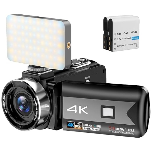 4K Video Camera Camcorder, 56MP Vlogging Camera with WiFi, 270° Rotation Touchscreen Camera with IR Night Vision 16X Digital Zoom Youtube Camera...