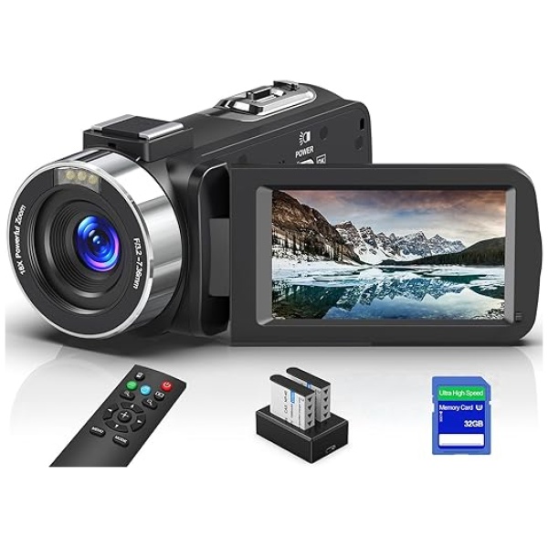 8K 64MP Video Camera Camcorder with IR Night Vision Vlogging Camera, 18X Zoom WiFi Digital Touch Screen Camcorder for YouTube with 32G SD Card,...