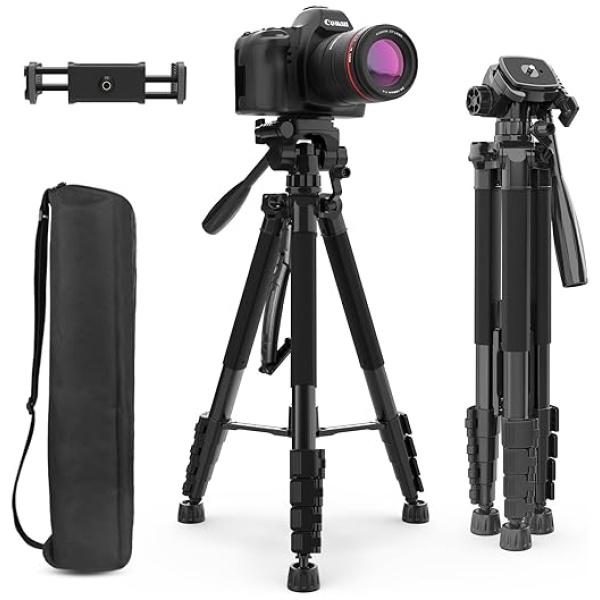 Aureday 74’’ Camera Tripod with Travel Bag,Cell Phone Tripod with Wireless Remote and Phone Holder, Compatible with DSLR Cameras,Cell...