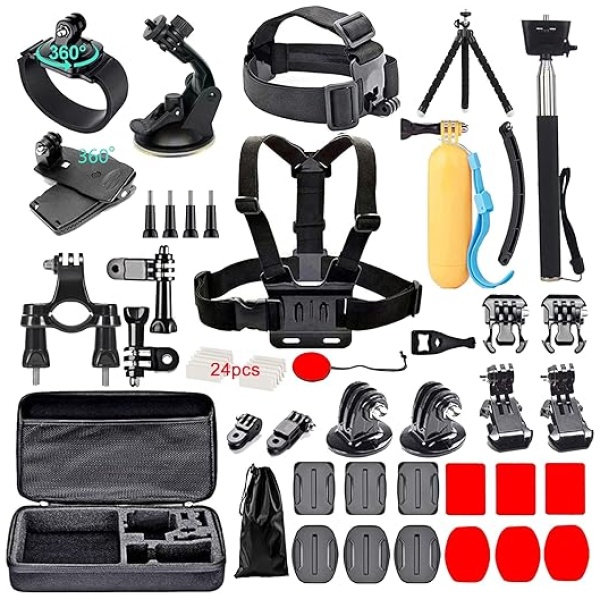 Black pro 60 in 1 Camera Accessories Kit Compatible with GoPro Hero 12 11 10 9 8 7, GoPro Max, GoPro Fusion, DJI Osmo Action, AKASO, APEMAN,...