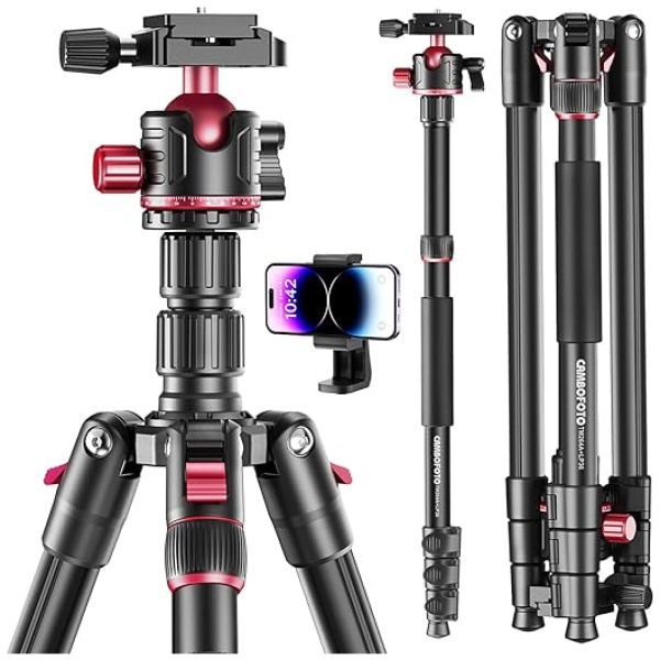 CAMBOFOTO 74-inch-Professional-Camera-Photography-Tripod, Ball Head Aluminum DSLR/SLR Tripod & Monopod with Carry Bag Compatible with Canon Nikon...