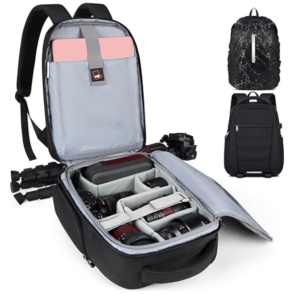 Camera Bag Professional Camera Backpack for DSLR SLR Mirrorless Camera Waterproof Camera Laptop Backpack 14 Inch with Rain Cover Anti Theft Travel...