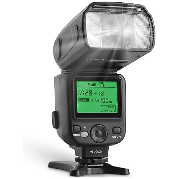 Camera Flash W/LCD Display for DSLR & Mirrorless Cameras, External Flash Featuring a Standard Hot Flash Shoe, Universal Camera Flash for Canon,...