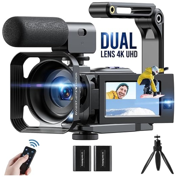 CAMWORLD 4K 56MP Dual Lens Video Camera Camcorder WiFi 3'' 270° Rotatable Touch Screen Vlogging Camera YouTube Camera Recorder with...