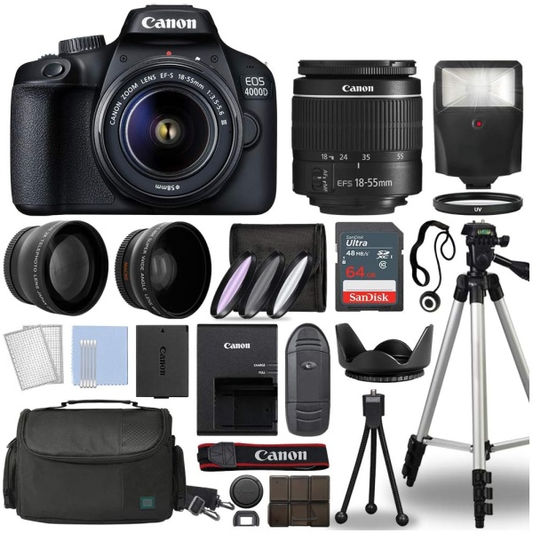 Canon EOS 4000D / Rebel T100 Digital SLR Camera Body w/Canon EF-S 18-55mm f/3.5-5.6 Lens 3 DSLR Kit Bundled with Complete Accessory Bundle + 64GB...