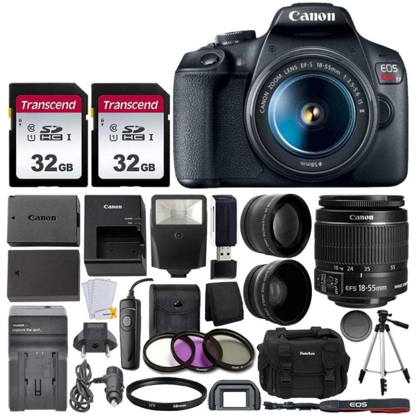 Canon EOS Rebel T7 Digital SLR Camera with EF-S 18-55mm f/3.5-5.6 is STM Lens + 64GB Memory Card + Wide Angle and Telephoto Lens + Tripod + Extra...