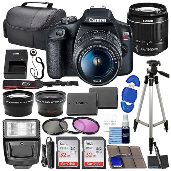 Canon EOS Rebel T7 DSLR Camera Bundle with Canon EF-S 18-55mm f/3.5-5.6 is II Lens + 2X 32GB Memory Cards + Filters + Preferred Accessory Kit...