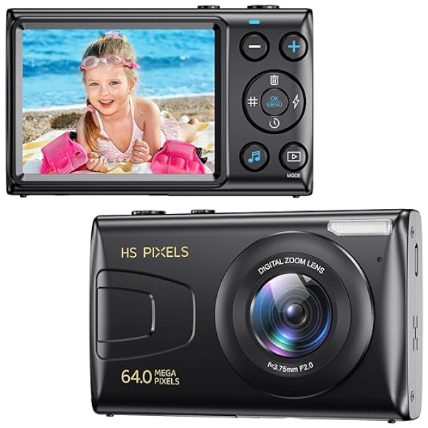 Digital Camera, 4K Kids Camera for Photography, 64MP MP3 Player Compact Video Camera 18X Digital Zoom Vlogging Camera for YouTube, Auto Focus Point...