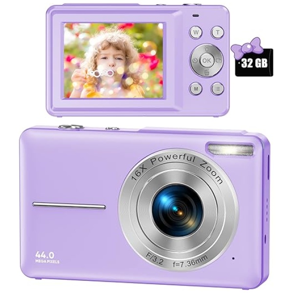 Digital Camera, FHD 1080P Digital Camera for Kids Video Camera with 32GB SD Card 16X Digital Zoom, Compact Point and Shoot Camera Portable Small...