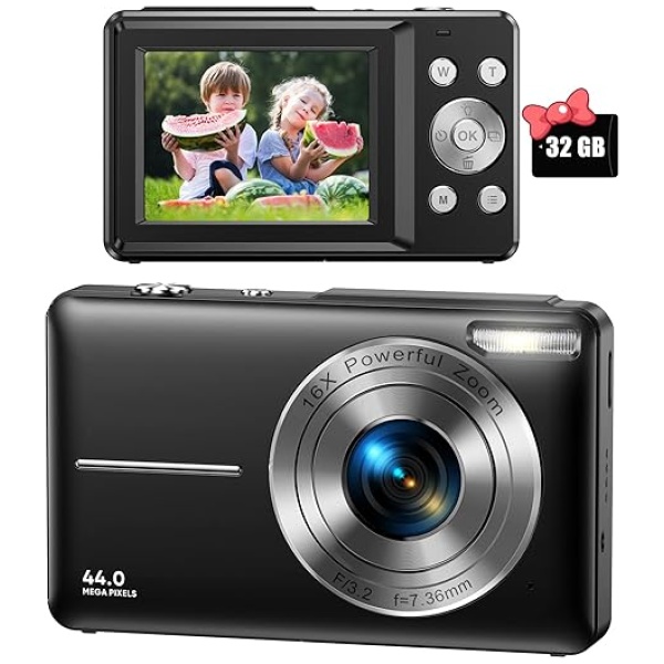 Digital Camera, FHD 1080P Digital Camera for Kids Video Camera with 32GB SD Card 16X Digital Zoom, Point and Shoot Camera Portable Mini Camera for...