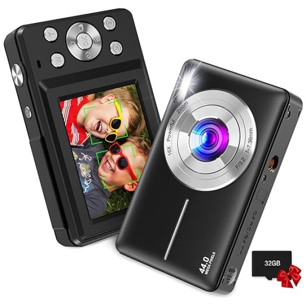 Digital Camera,Kids Camera with 32GB Card,Nsoela FHD 1080P 44MP Compact Vlogging Camera,Point and Shoot Camera 16X Digital Zoom, Portable Mini Kids...