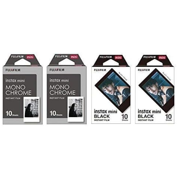 Fujifilm Instax Mini Instant Film 4-PACK BUNDLE SET , Monochrome ( 10 x 2 ) + Black Frame ( 10 x 2 ) 90 8 70 7s 50s 25 300 Camera SP-1 Printer