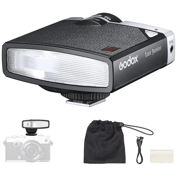 Godox Lux Junior Retro Camera Flash, GN12 with 7 Levels Flash Power, CCT 6000K±200K with S1/S2 Optical Control for Fuji, for Canon, for Nikon, for...