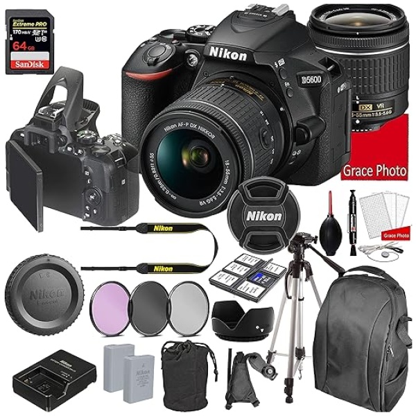 Grace Photo | Nikon Intl. Nikon D5600 DSLR Camera Kit with 18-55mm VR Lens | Built-in Wi-Fi | 24.2 MP CMOS Sensor | SnapBridge Bluetooth...