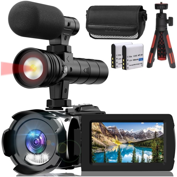 Hojocojo 4K Video Camera with IR Light, Camcorder Digital with with External Microphone, 24X Digital Zoom, with Night Vision,YouTube Vlogging...