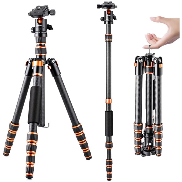 K&F Concept 60 inch Carbon Fiber Camera Tripod,Super Lightweight Compact Travel Tripod with 360 Degree Ball Head,Quick Release Plate,Detachable...