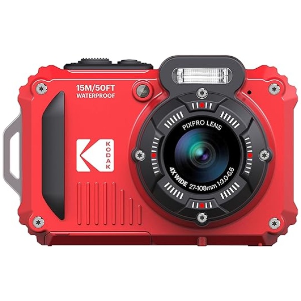 KODAK PIXPRO WPZ2 Rugged Waterproof Digital Camera 16MP 4X Optical Zoom 2.7" LCD Full HD Video, Red