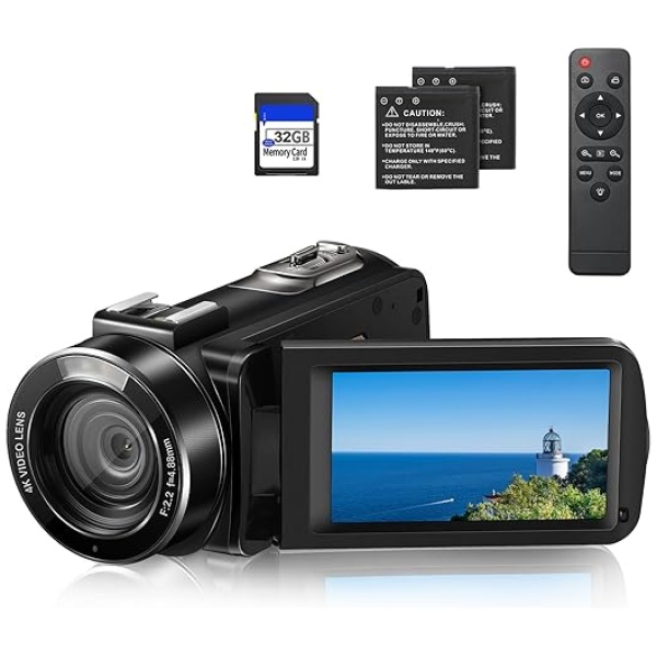 KONSIVY 4K 30FPS 56MP Video Camera Camcorder with16X Digital Zoom, WiFi, 2.4G Remote Control, IR Night Vision, Touchscreen, 2 Batteries and 32GB SD...