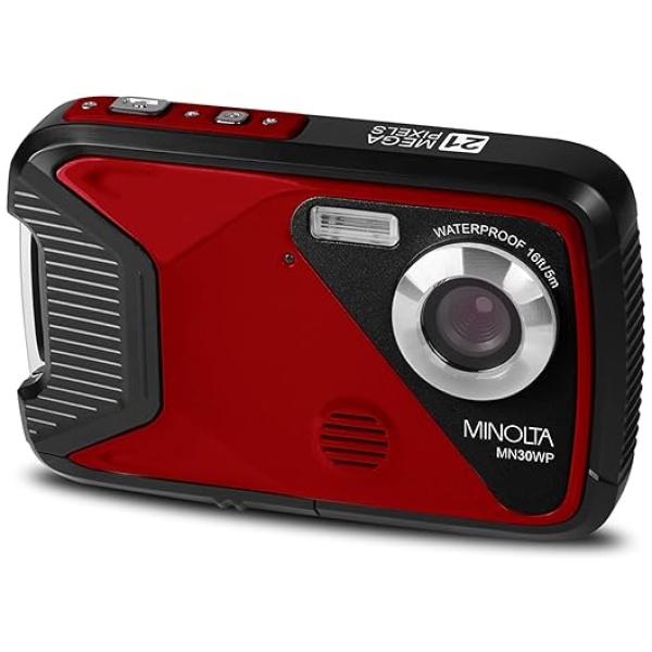 Minolta MN30WP 21 MP / 1080P HD Waterproof Digital Camera (Red)