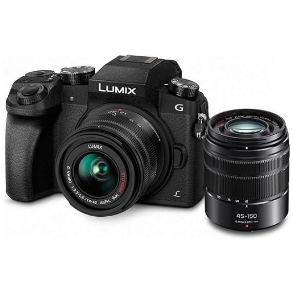 Panasonic Lumix G7 4K Digital Mirrorless Camera Bundle with Lumix G Vario 14-42mm and 45-150mm Lenses, 16MP, 3-Inch Touch LCD, DMC-G7WK (USA Black)