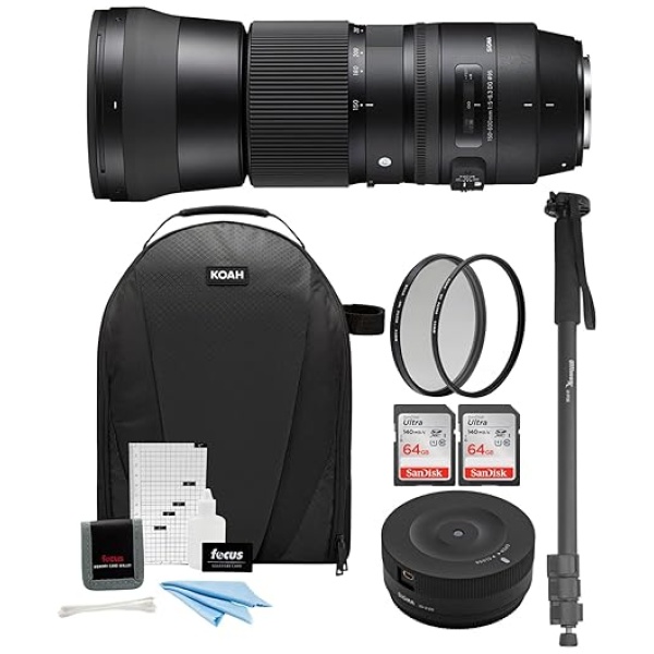 Sigma 150-600mm f/5-6.3 Contemporary DG OS HSM Lens for Nikon DSLR Cameras Bundle with USB Dock, Backpack, 72-inch Monopod, Lens Filters, 64 GB...