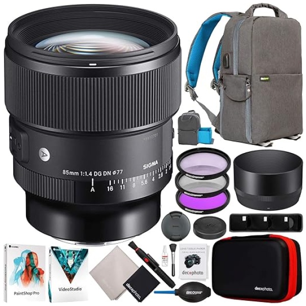 Sigma 85mm F1.4 DG DN Art Lens for Sony E-Mount Full Frame Mirrorless Cameras 322965 Bundle with Deco Gear Photography Backpack + UV Polarizer FLD...