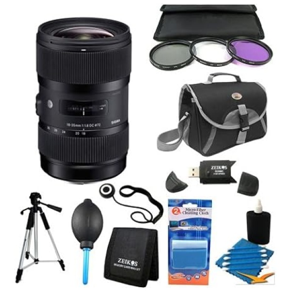 Sigma AF 18-35mm f/1.8 DC HSM Art Lens for Canon Bundle with Camera Bag, 72mm UV, Polarizer & FLD Deluxe Filter and Professional Full-Size 60 Inch...