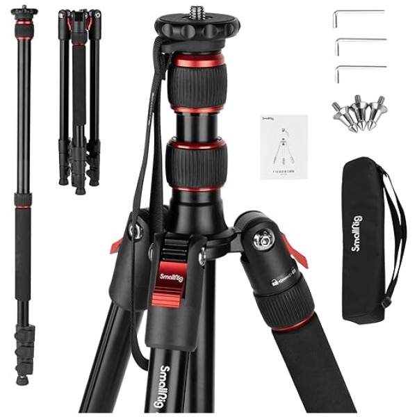 SmallRig 68" Camera Tripod, Foldable Aluminum Tripod & Monopod, Compatible with 1/4"-20 and 3/8"-16 Video Head, Payload 33lb, Adjustable Height...