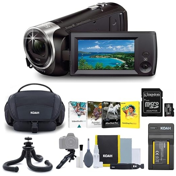 Sony CX405 Handycam 1080p Full HD Camcorder with Exmor R CMOS Sensor (Black) Bundle with Software Suite,Tripod, 64GB SD Card, Carrying Case, and...