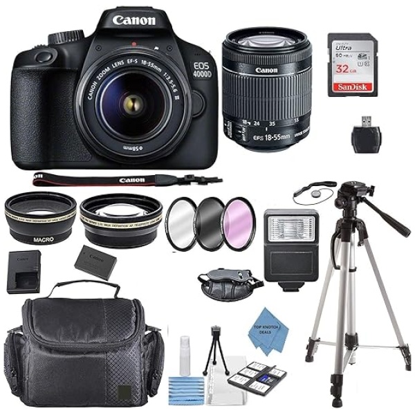 Ultimate Deals Canon EOS 4000D Digital SLR Camera w/ 18-55MM DC III Lens Kit (Black) with Accessory Bundle, Package Includes: SanDisk 32GB Card +...