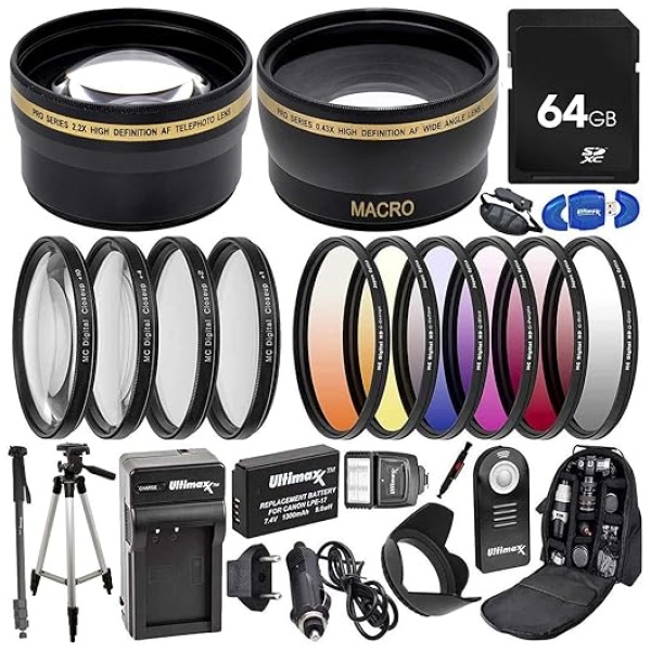 Ultimaxx 58MM Accessory Kit for Canon EOS T8I T7i, T6i, T6s, SL2, SL3, M6, M5, M3, 77D, 750D, 760D, 800D, 200D, 8000D, KISS X8i, & More; Includes:...