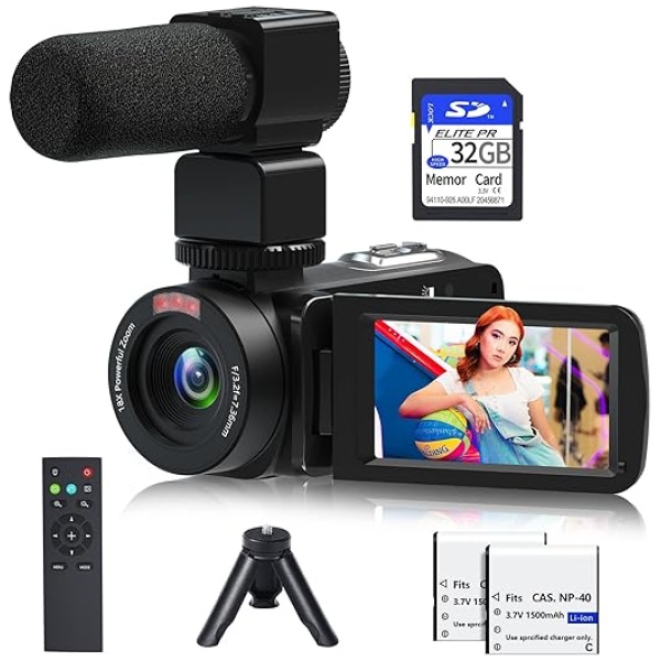 Video Camera, 1080P 30MP Camcorder IR Night Vision Vlogging Camera for YouTube,3.0" LCD Screen 18X Digital Zoom Recorder Camera with Remote...