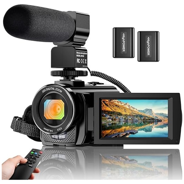 Video Camera YouTube Vlogging Camera Recorder FHD 1080P 24.0MP 3.0 Inch 270 Degree Rotation Screen 16X Digital Zoom Camcorder with...